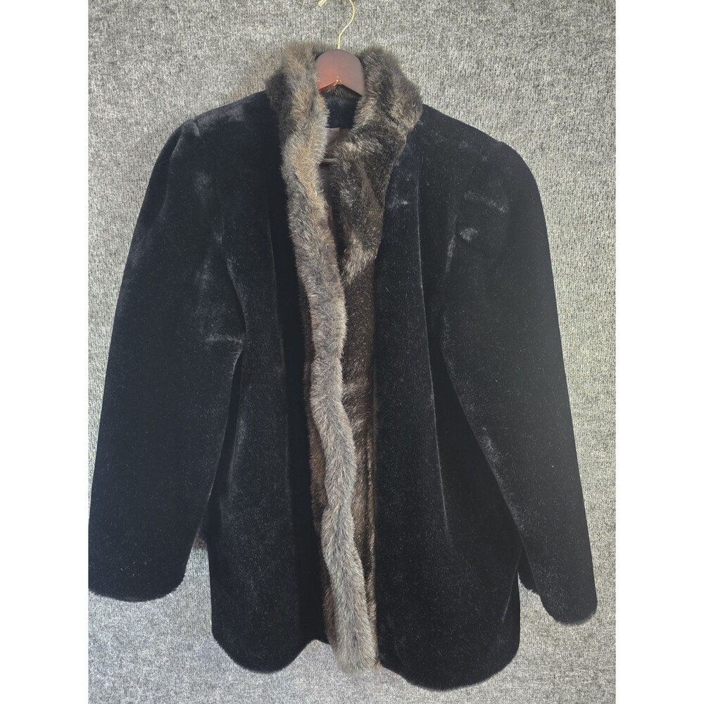 Coat Womens Luxury Black Fur Velvet Mink Horn Buttons Wheeling Size Large Vtg